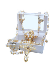 San Joaquin Creations 14k gold plated wedding lasso with ivory crystal pearls