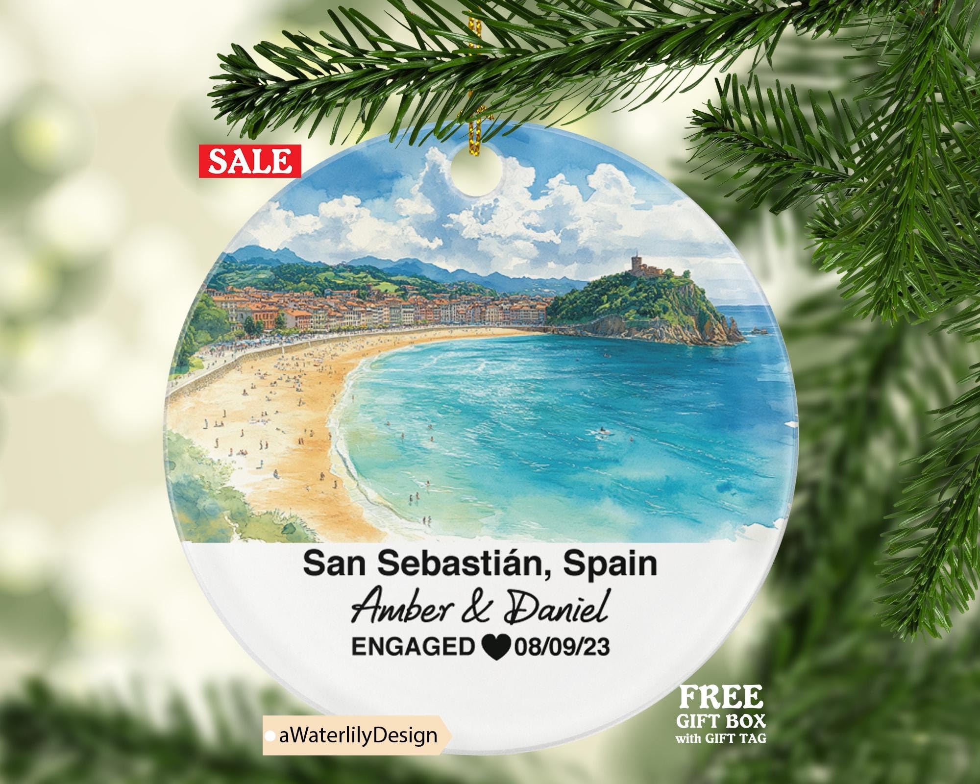 Ceramic white ornament San Sebastián print back white