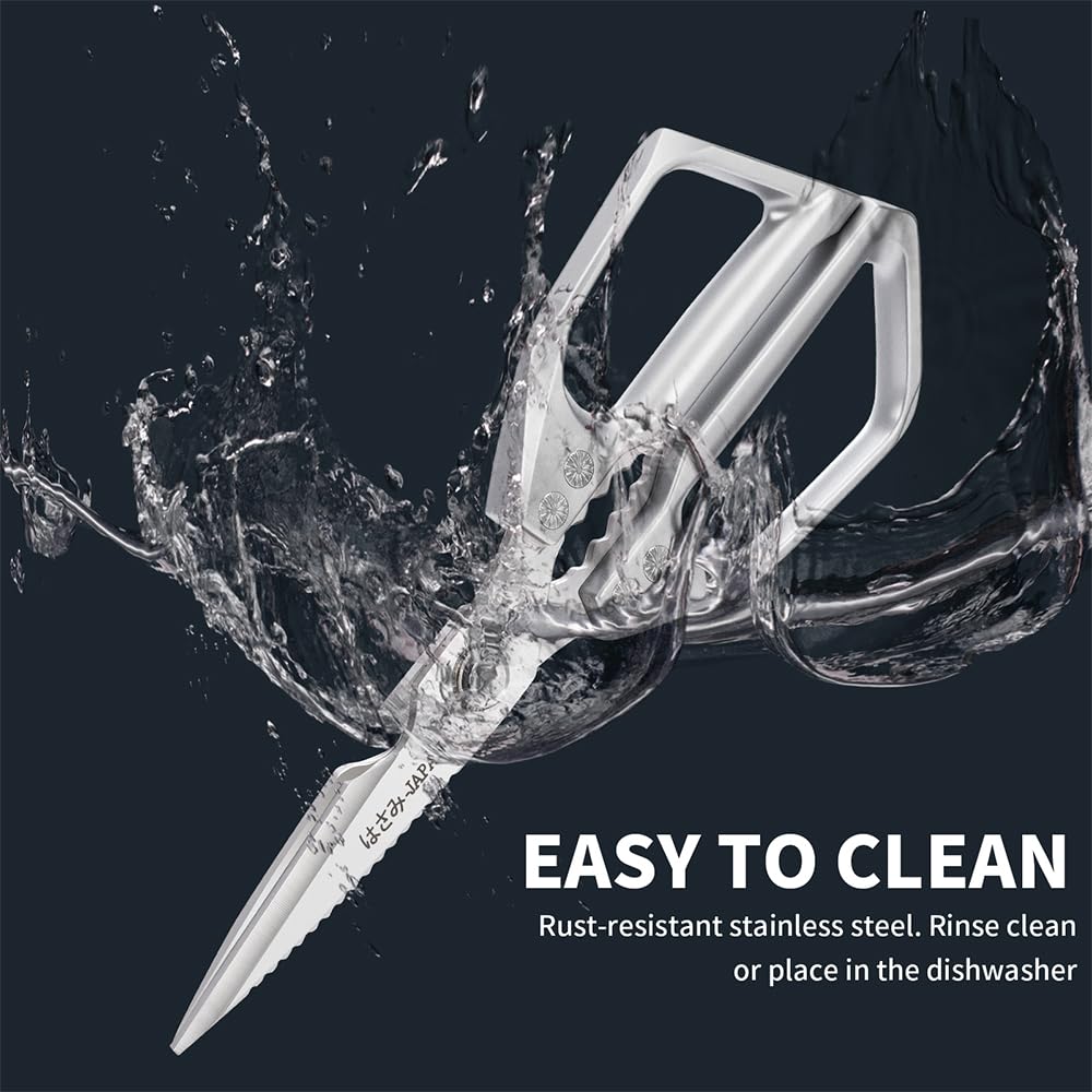 All purpose kitchen scissors for food and packaging tasks