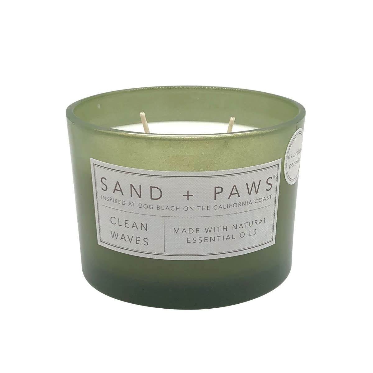Pet odor neutralizer candle in glass jar by Sand + Paws 12 oz