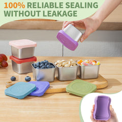 Leak-proof containers with silicone lids designed for backpacks and lunch boxes