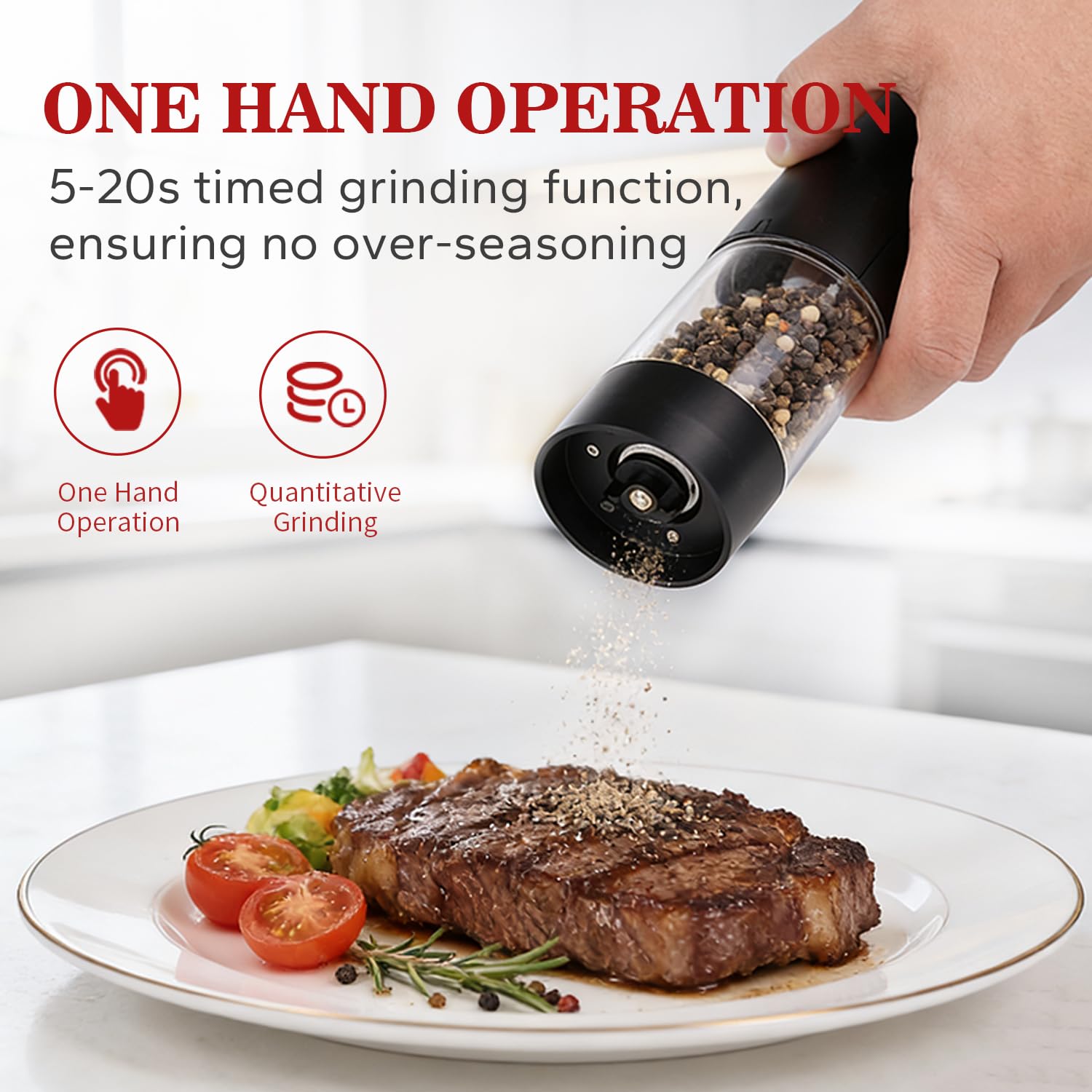 Transparent body shows salt and pepper levels 118ml capacity