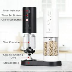 Rechargeable salt and pepper grinder with Type-C charging and LED