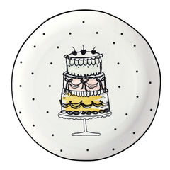 Santa Barbara Design Studio serving platter with round ceramic plate and hand drawn cake artwork