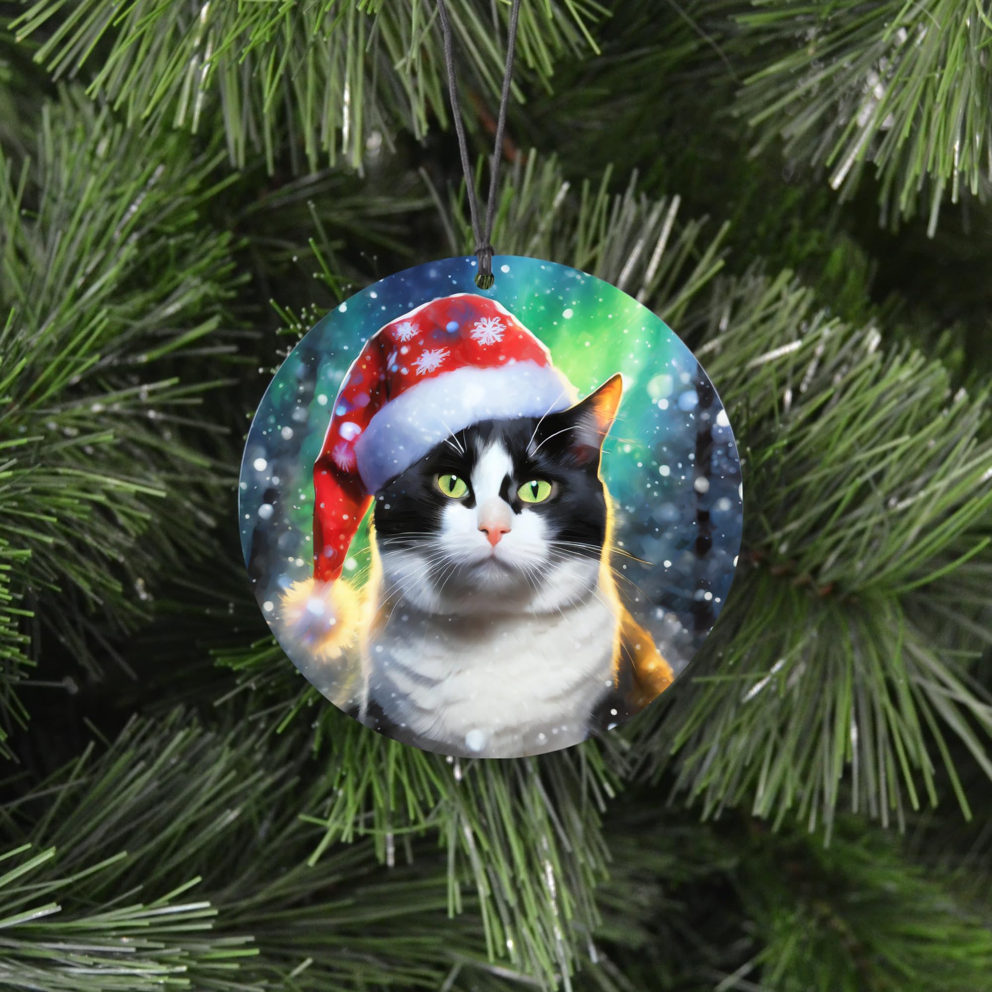 3 inch acrylic cat ornament with Santa hat