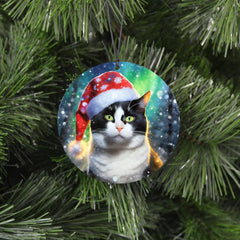 3 inch acrylic cat ornament with Santa hat