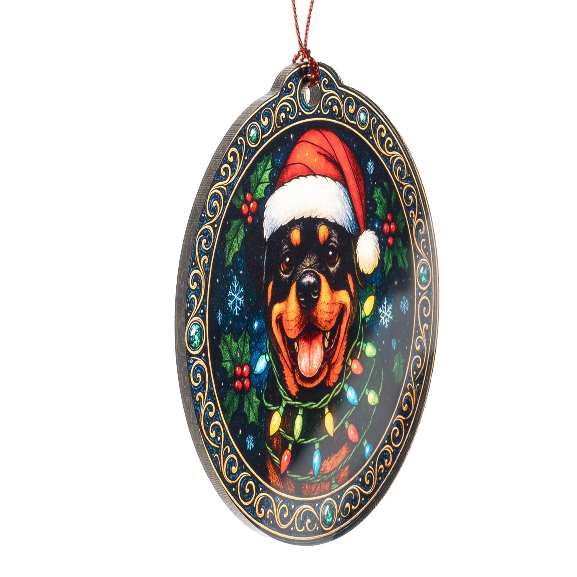 Colorful festive ornament showing dog motif