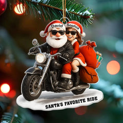 3D detailing on Santa and Mrs Claus motorcycle ornament