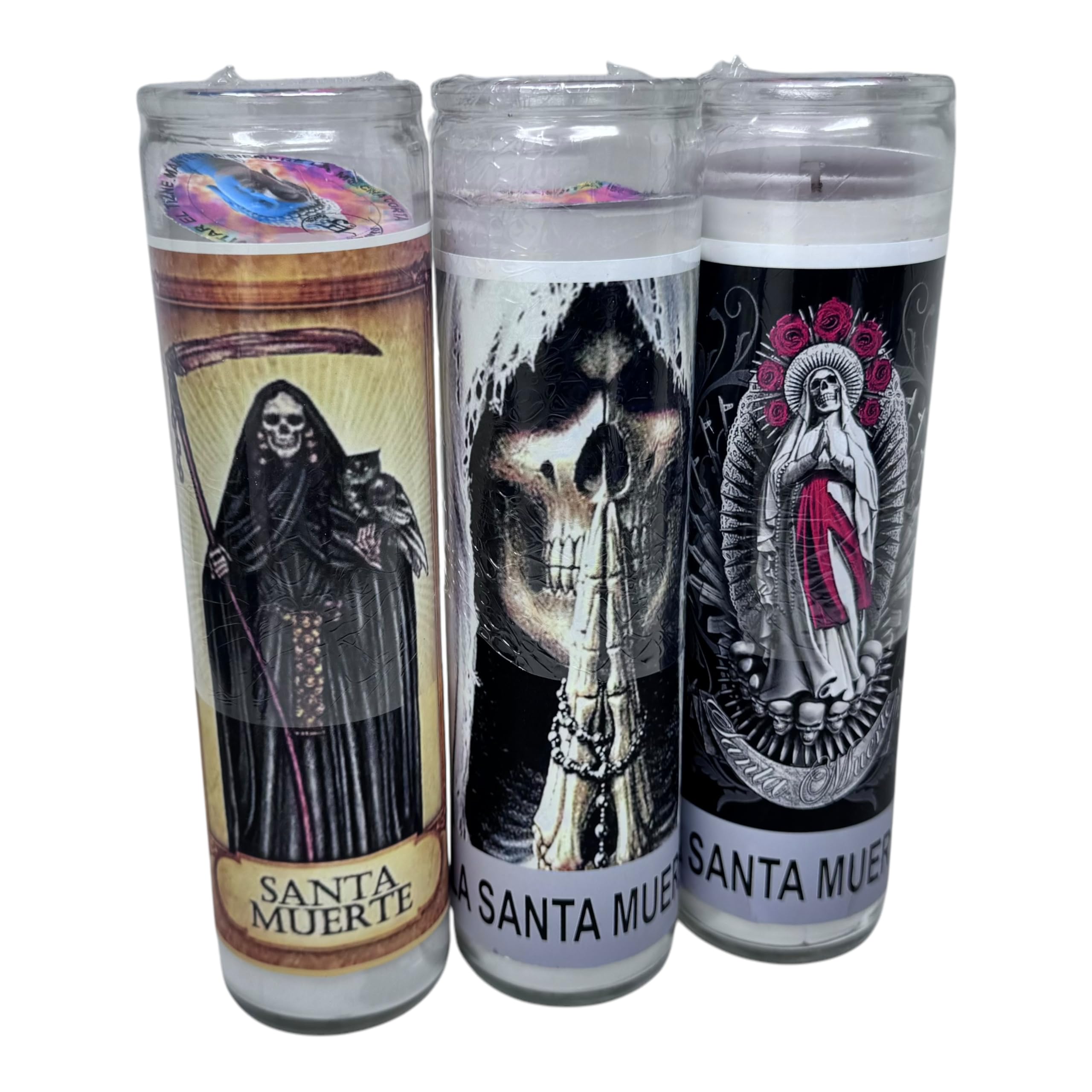 Santa Muerte veladoras rituales 14 oz en vidrio