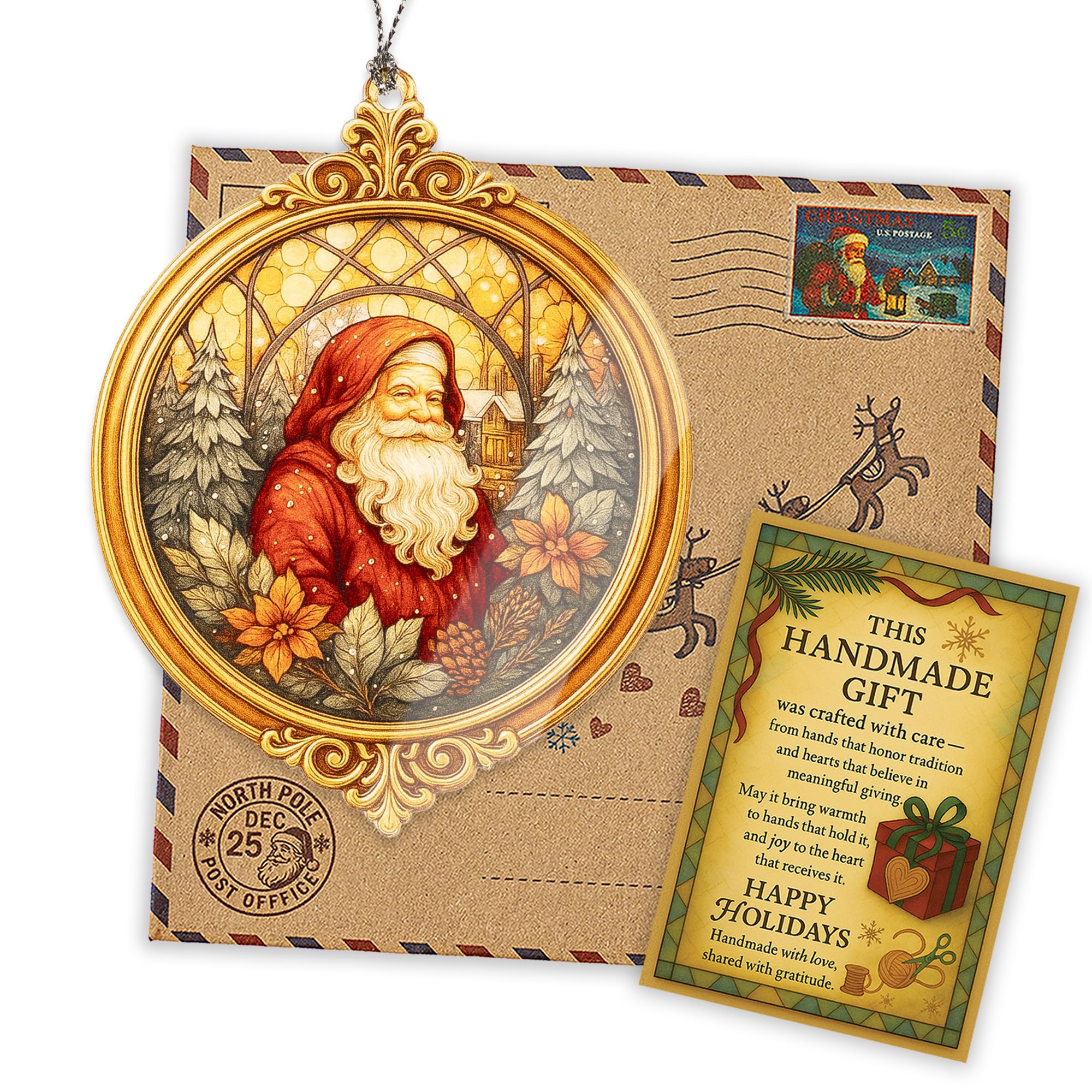 Santa ornaments for christmas tree with nostalgic design