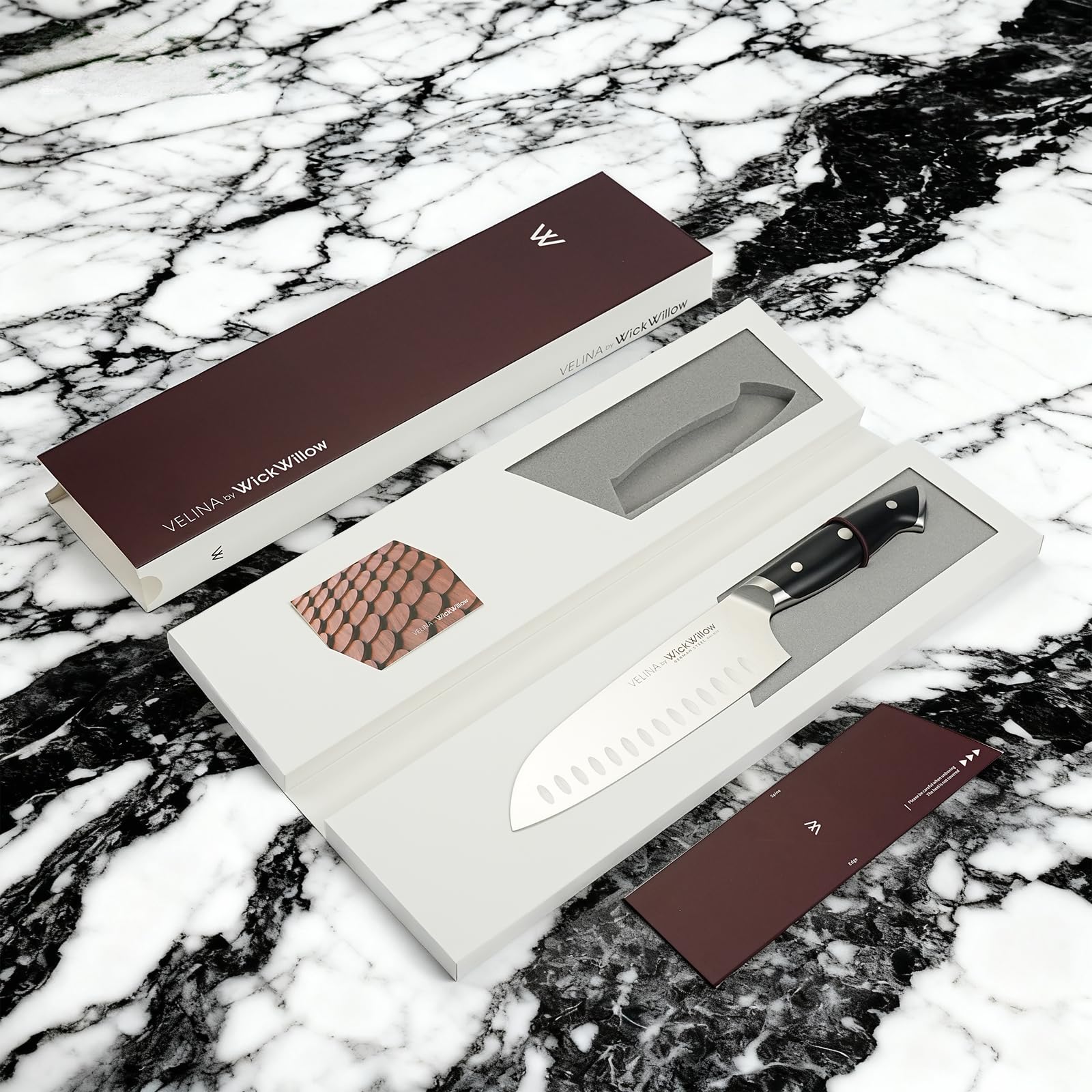 Gift box included Velina Series Santoku Knife packaging