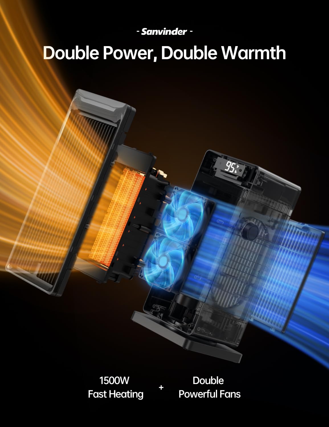 SANVINDER space heater bedroom or home office