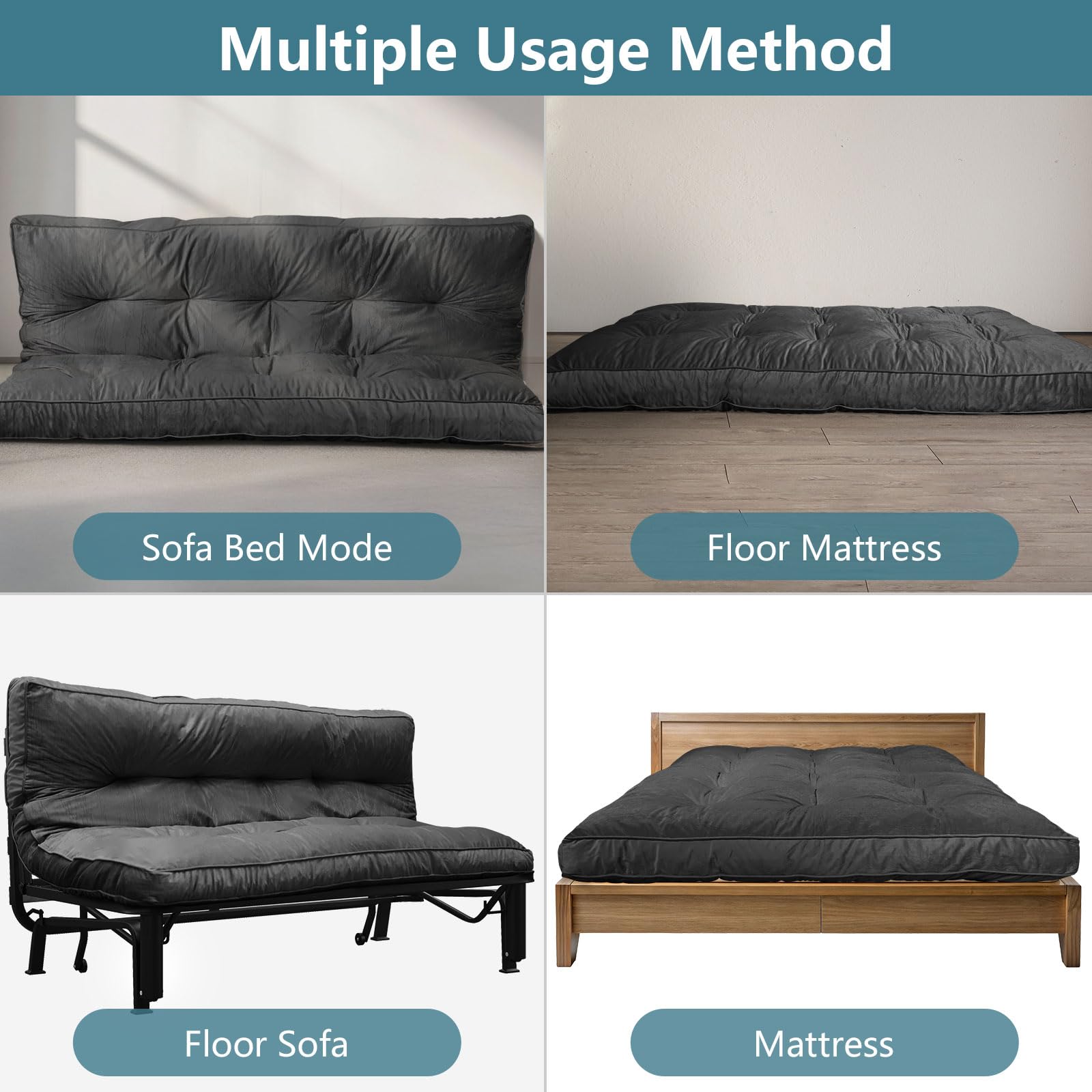 Black SANXUO Futon Mattres 54 x 80 on floor