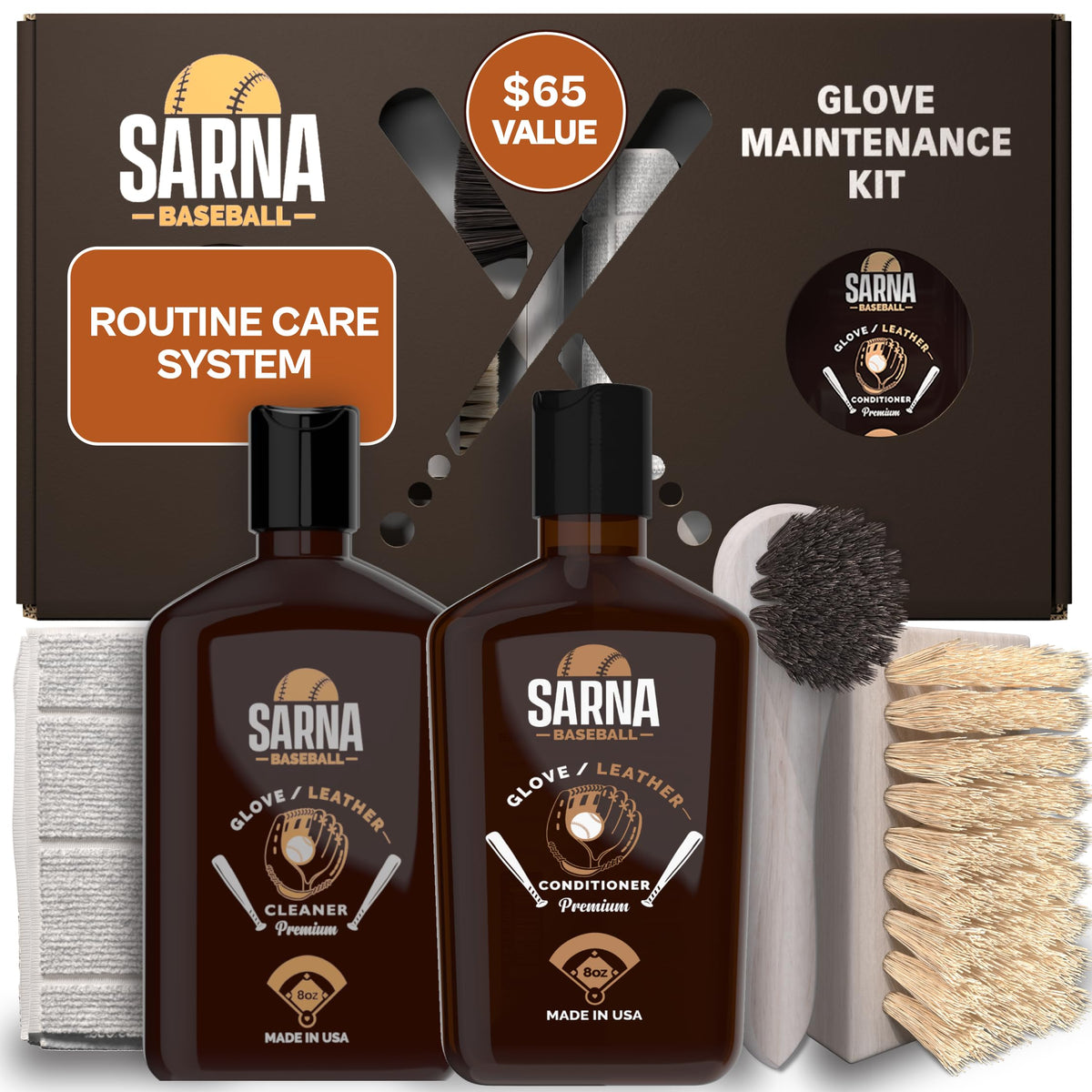 SARNA baseball glove conditioner kit with cleaner and conditioner
