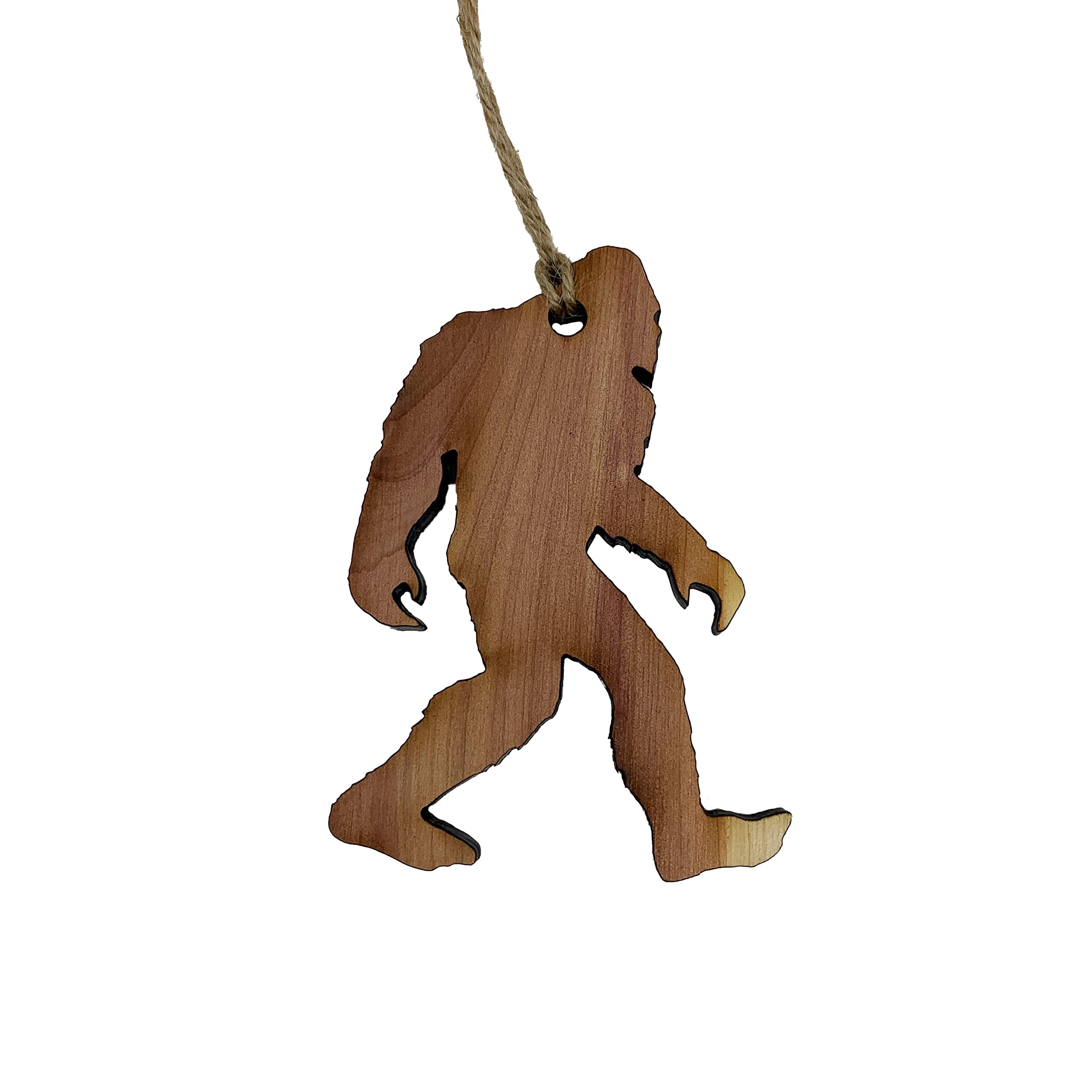 Sasquatch Bigfoot raw cedar ornament 2.5x3.5in front view