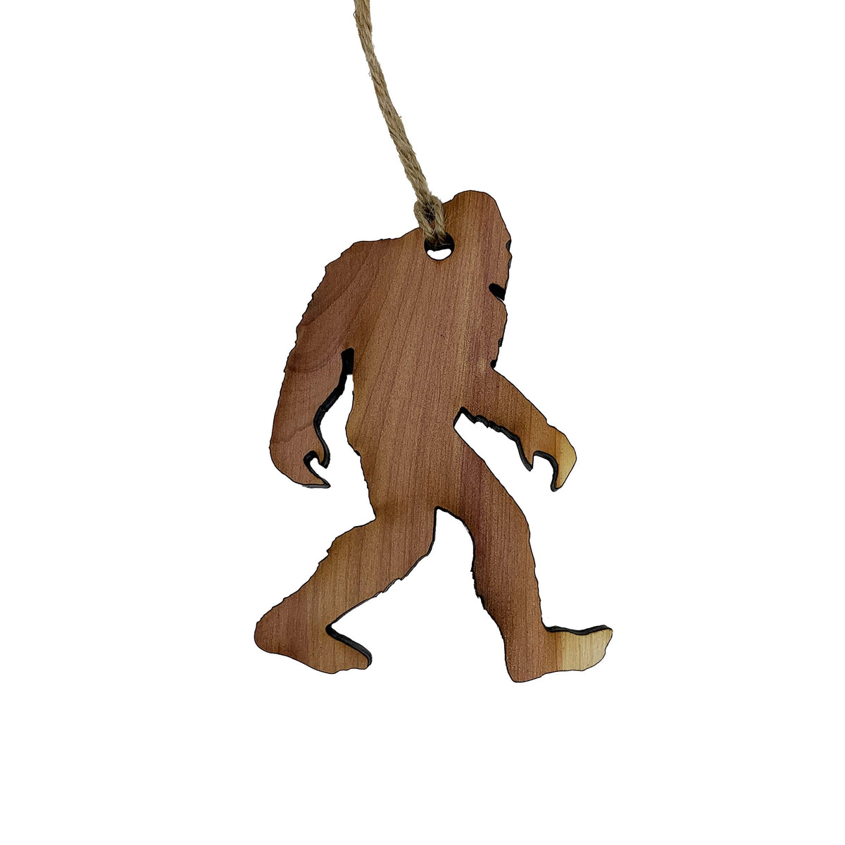 Sasquatch Bigfoot raw cedar ornament 2.5x3.5in front view