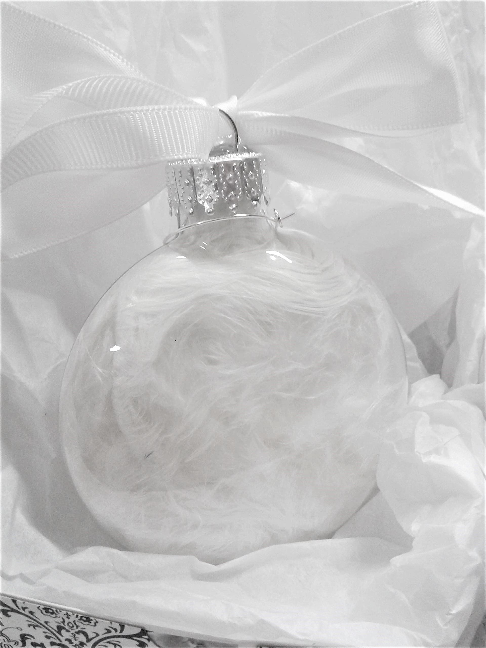 Satin bow and silvertone angel charm on memorial ornament