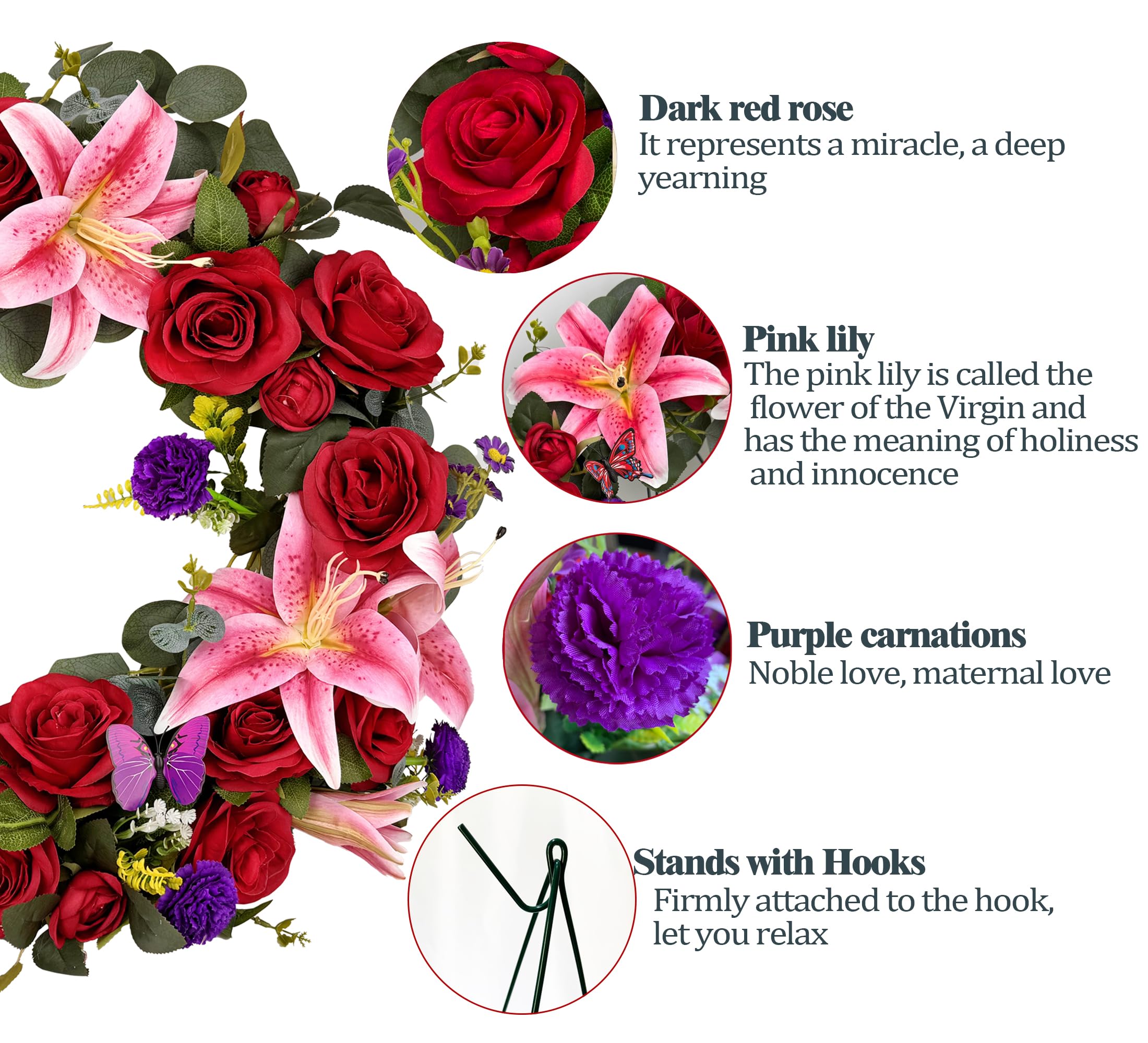 Saxili 30 inch easel stand and 24 inch wreath set ready for cemetery display