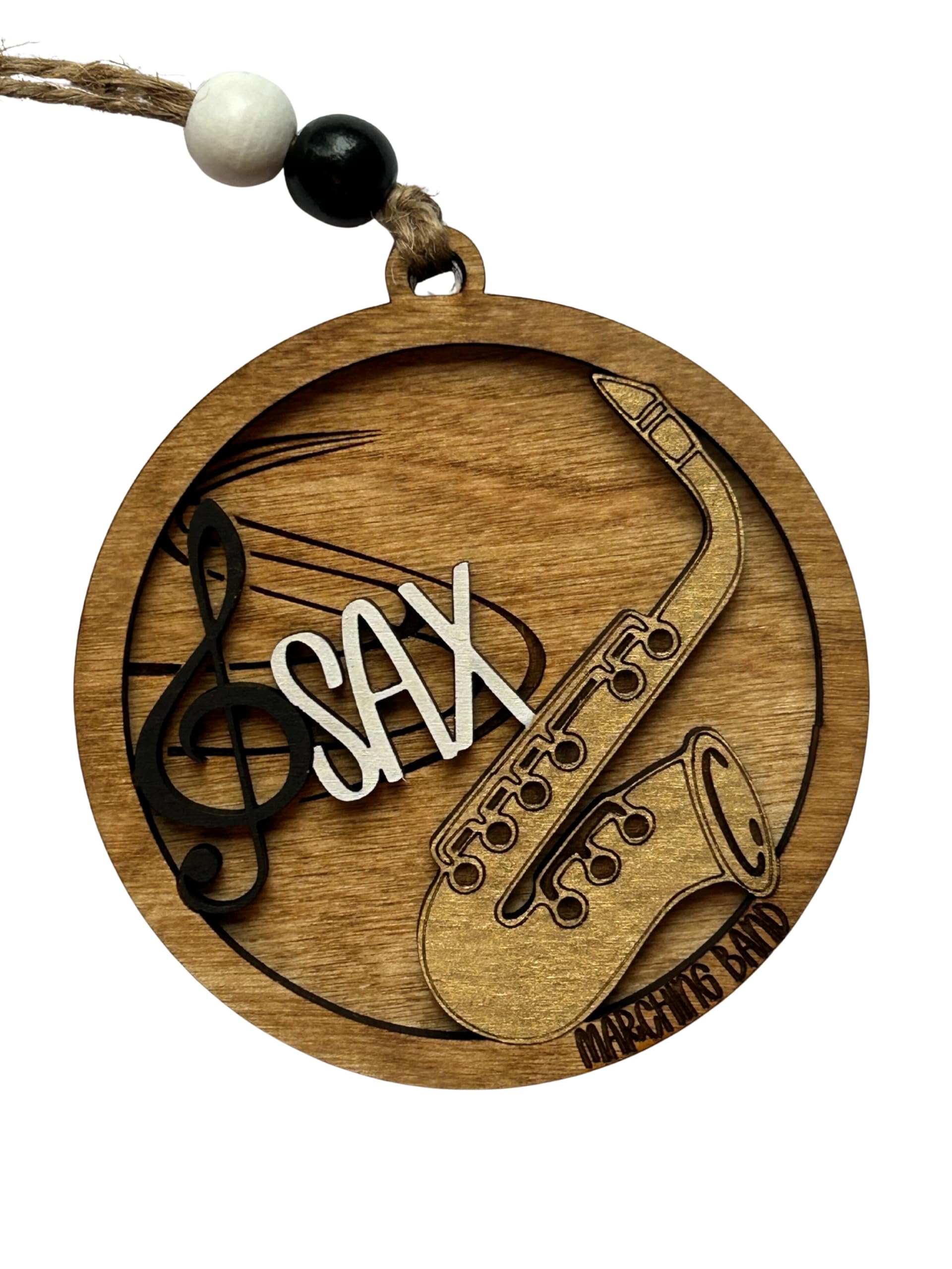 Saxophone marching band Christmas Tree Ornament wood design
