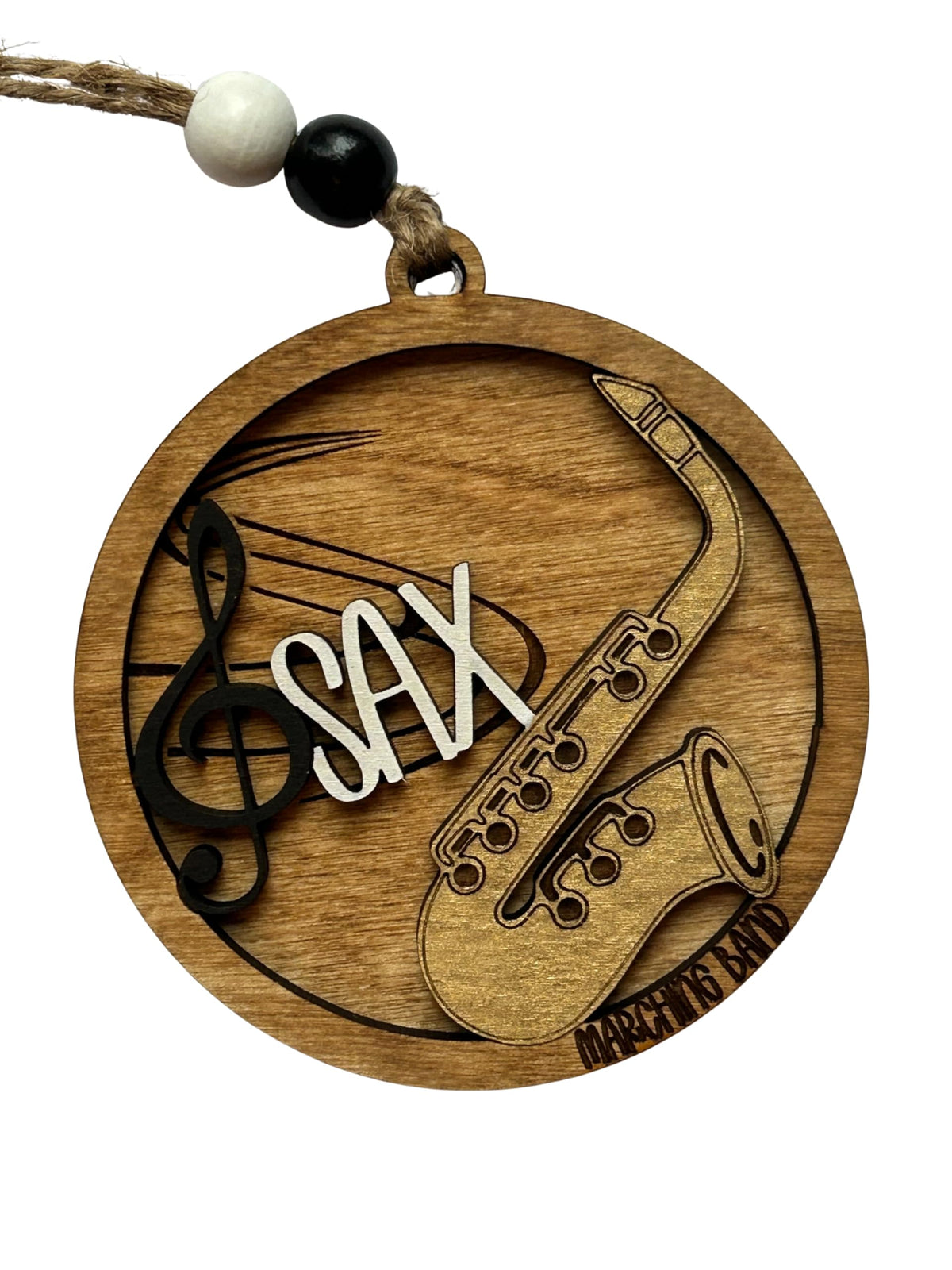 Saxophone marching band Christmas Tree Ornament wood design