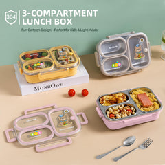 3-compartment stainless steel lunch box for kids