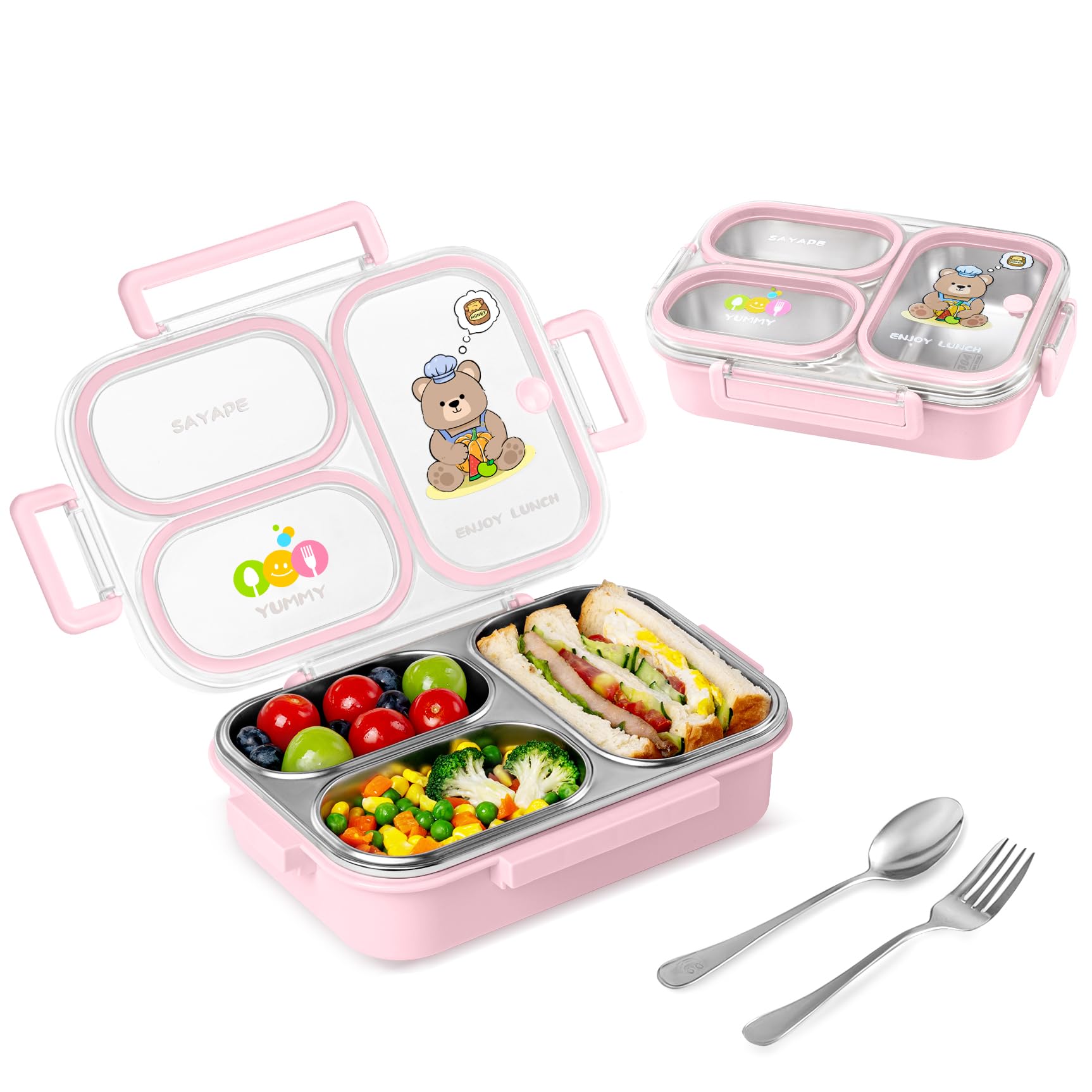 SAYAPE stainless steel bento box for kids pink 26.4 oz