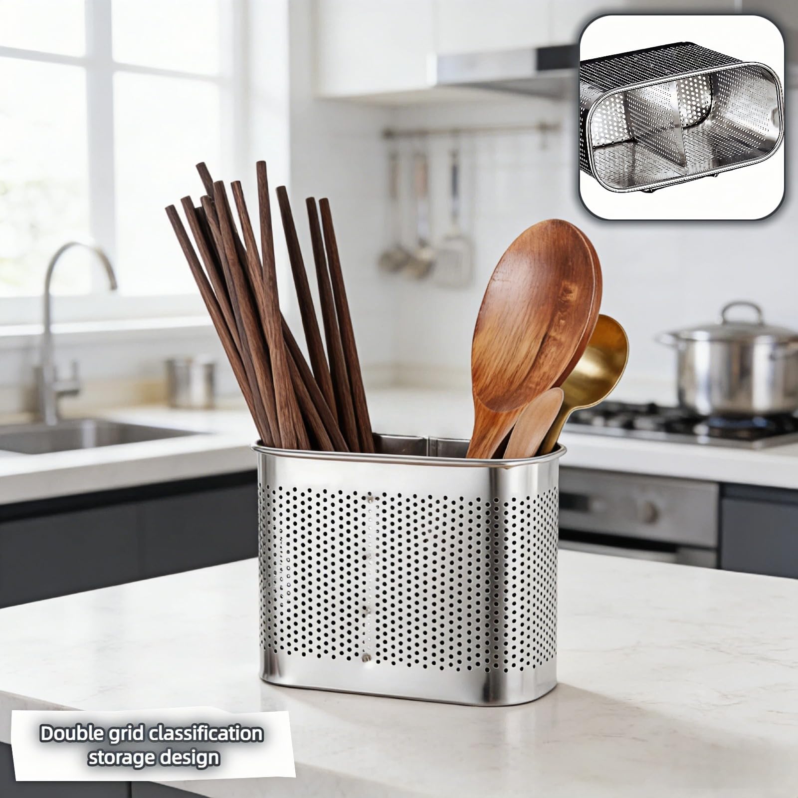 Back view of SAYUANVA utensil holder showing wall mount option