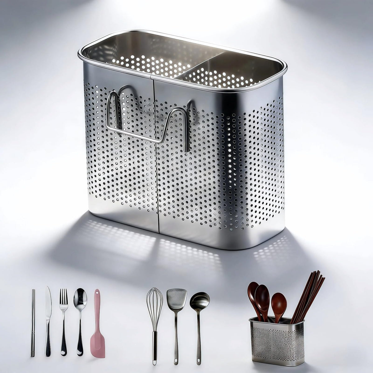 SAYUANVA 2-Tier stainless steel utensil holder on countertop
