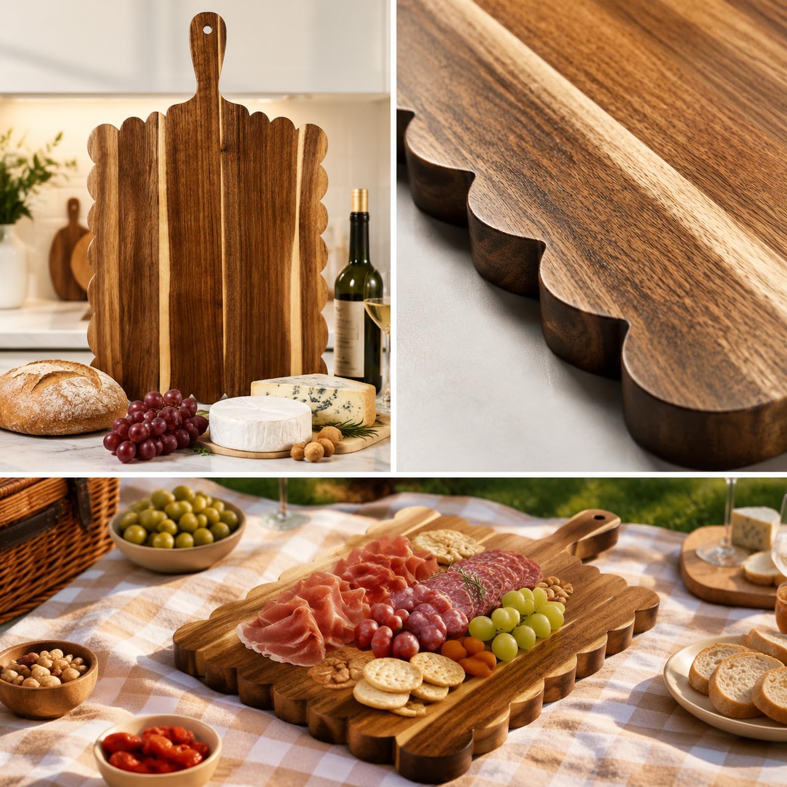 Decorative scalloped cutting board ideal for appetizer displays