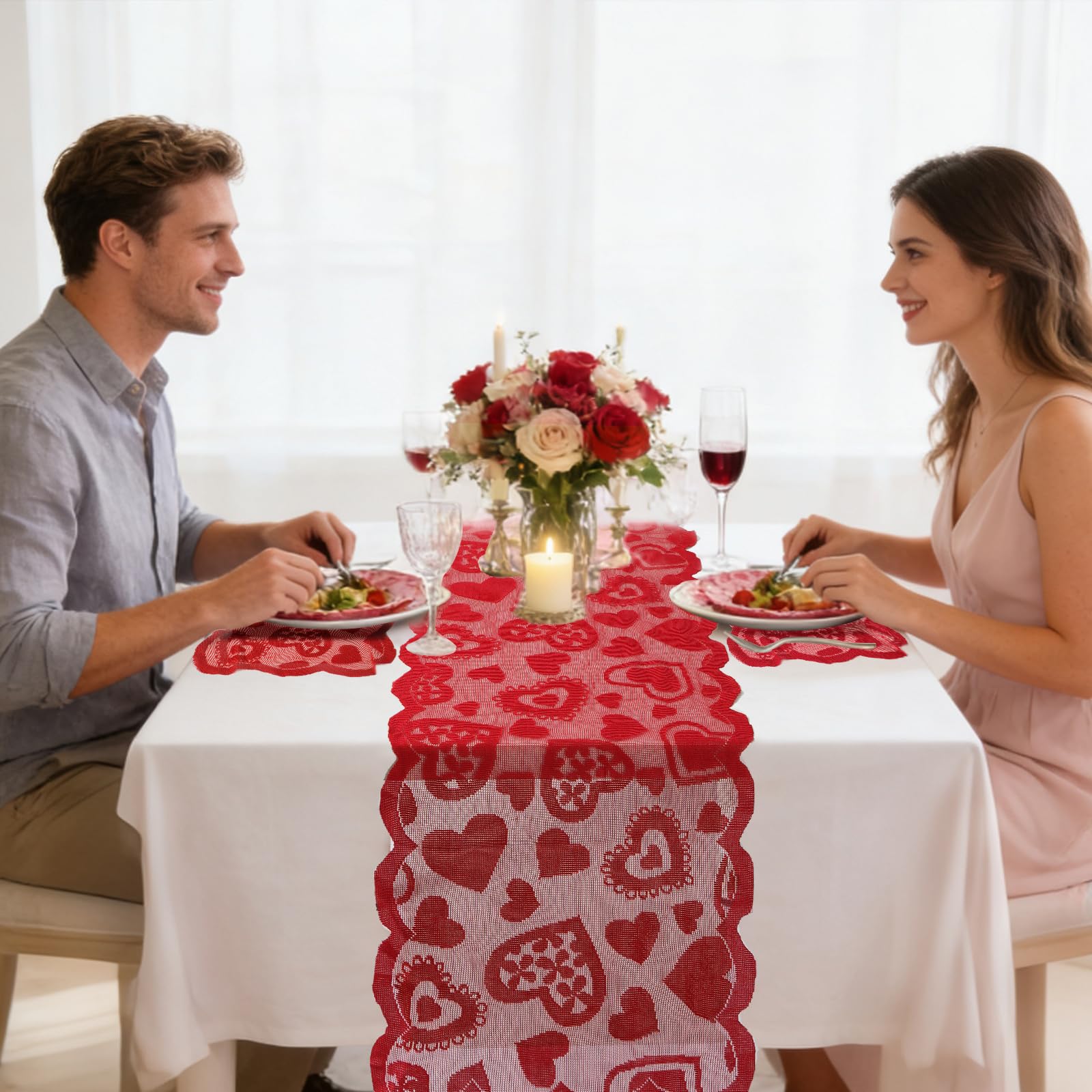 Soft lightweight lace table runner with scalloped edges
