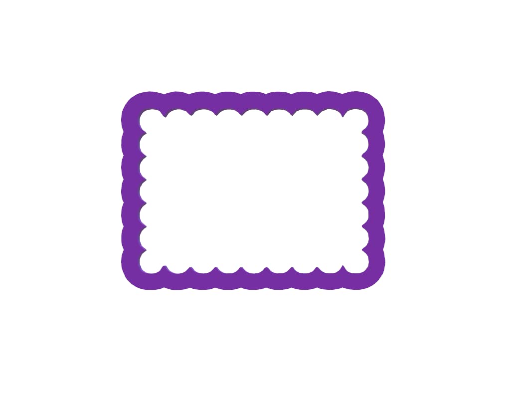 Scalloped rectangle cookie cutter purple PLA plastic, 3D printed 3.5x2.5 inch size