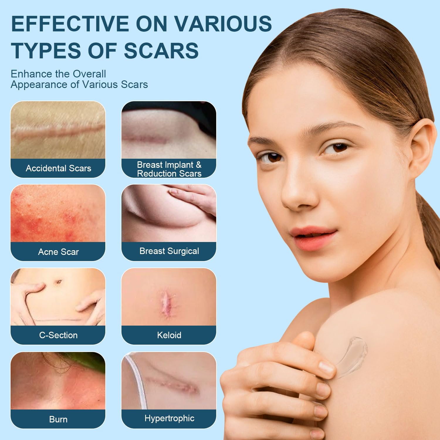 Non-greasy formula for sensitive skin in scar treatment