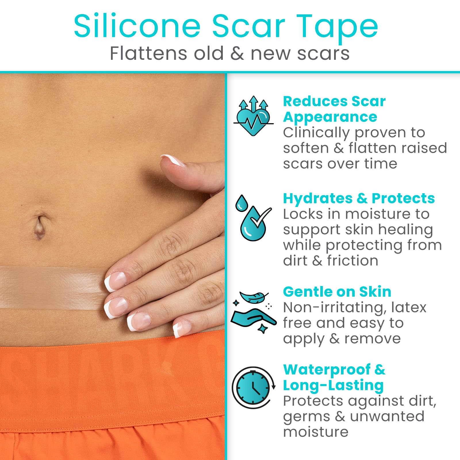 Medical-grade silicone scar tape in use on skin