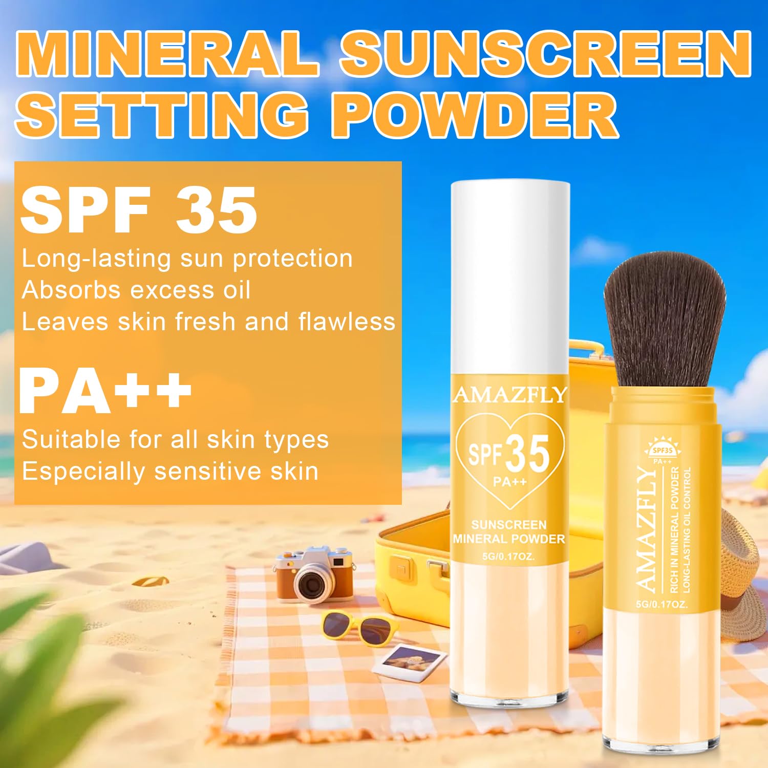 SPF 35 mineral setting powder for face and scalp on display