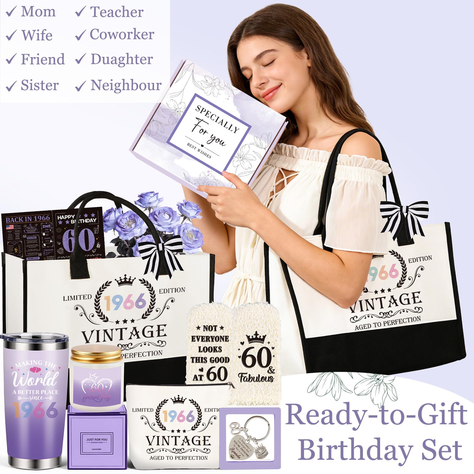 scented candle with 60th birthday socks and keepsakes