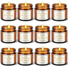 Scented Candles Set 12 pack in amber glass jars