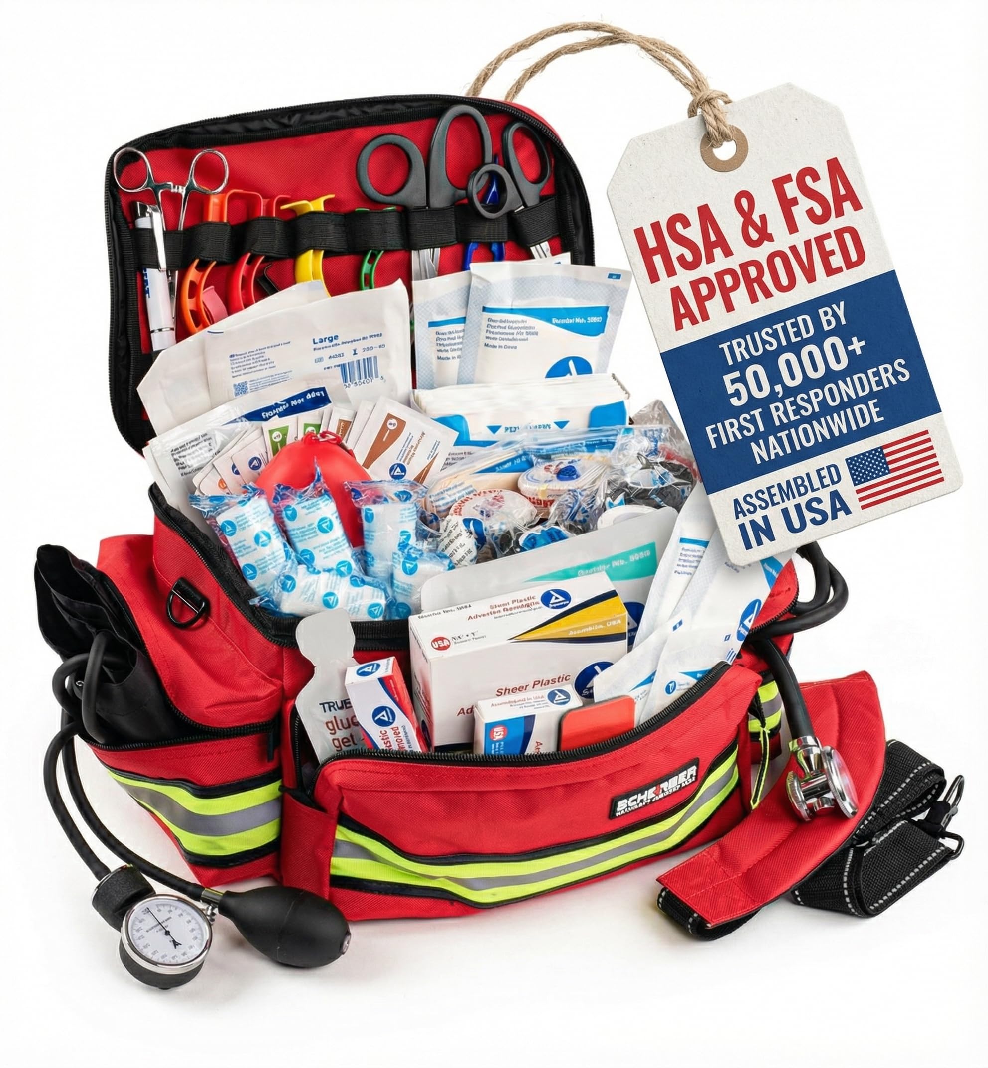 Scherber first responder trauma kit reflective bag with 8 pockets