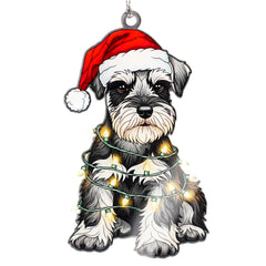 Schnauzer Christmas Ornament featuring a Santa hat puppy motif