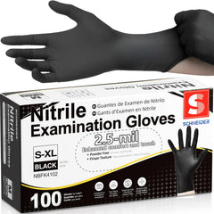 Schneider Black nitrile exam gloves box of 100 medium size texturized fingertips