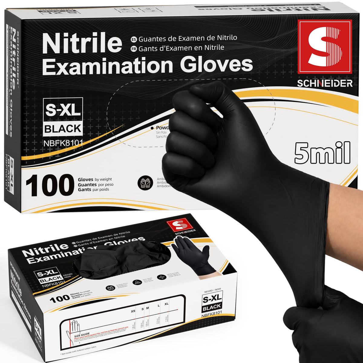 Schneider Black Nitrile Gloves 50 count pack
