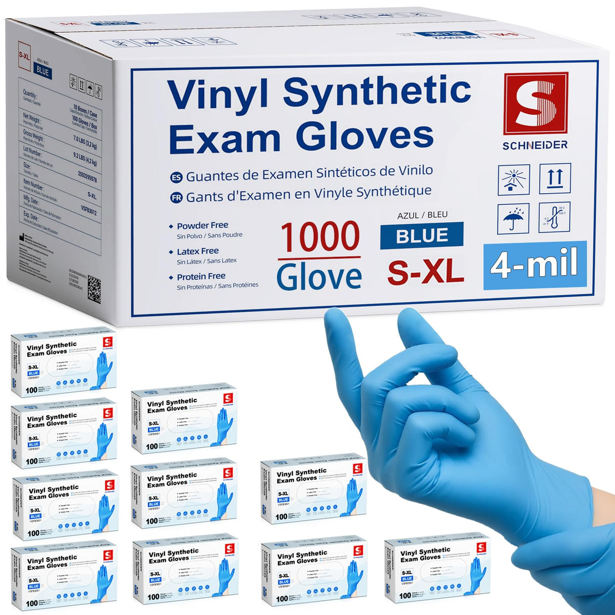 Schneider Medical nitrile vinyl blend exam gloves front view