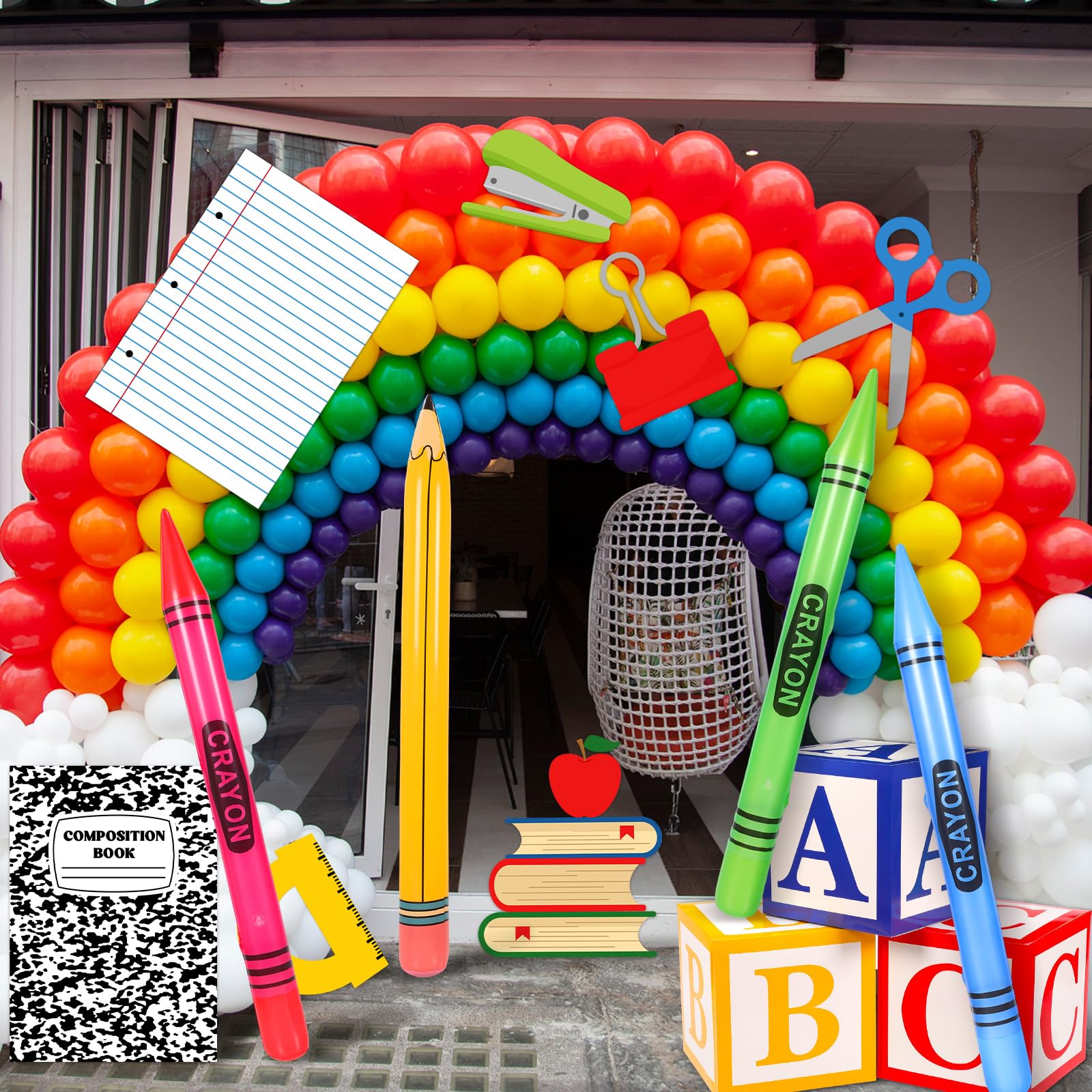 School event decoration featuring inflatable pencil
