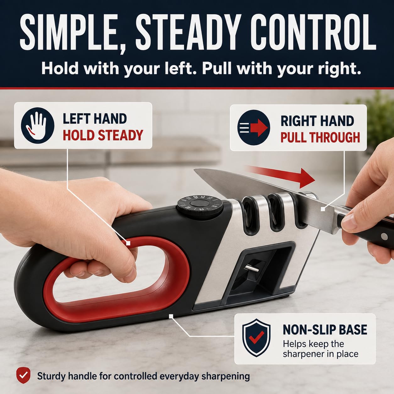 Scissor slot knife sharpener in use