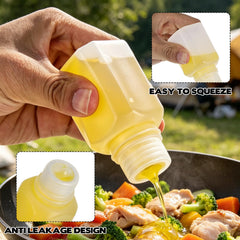 Mini condiment bottles made of translucent plastic