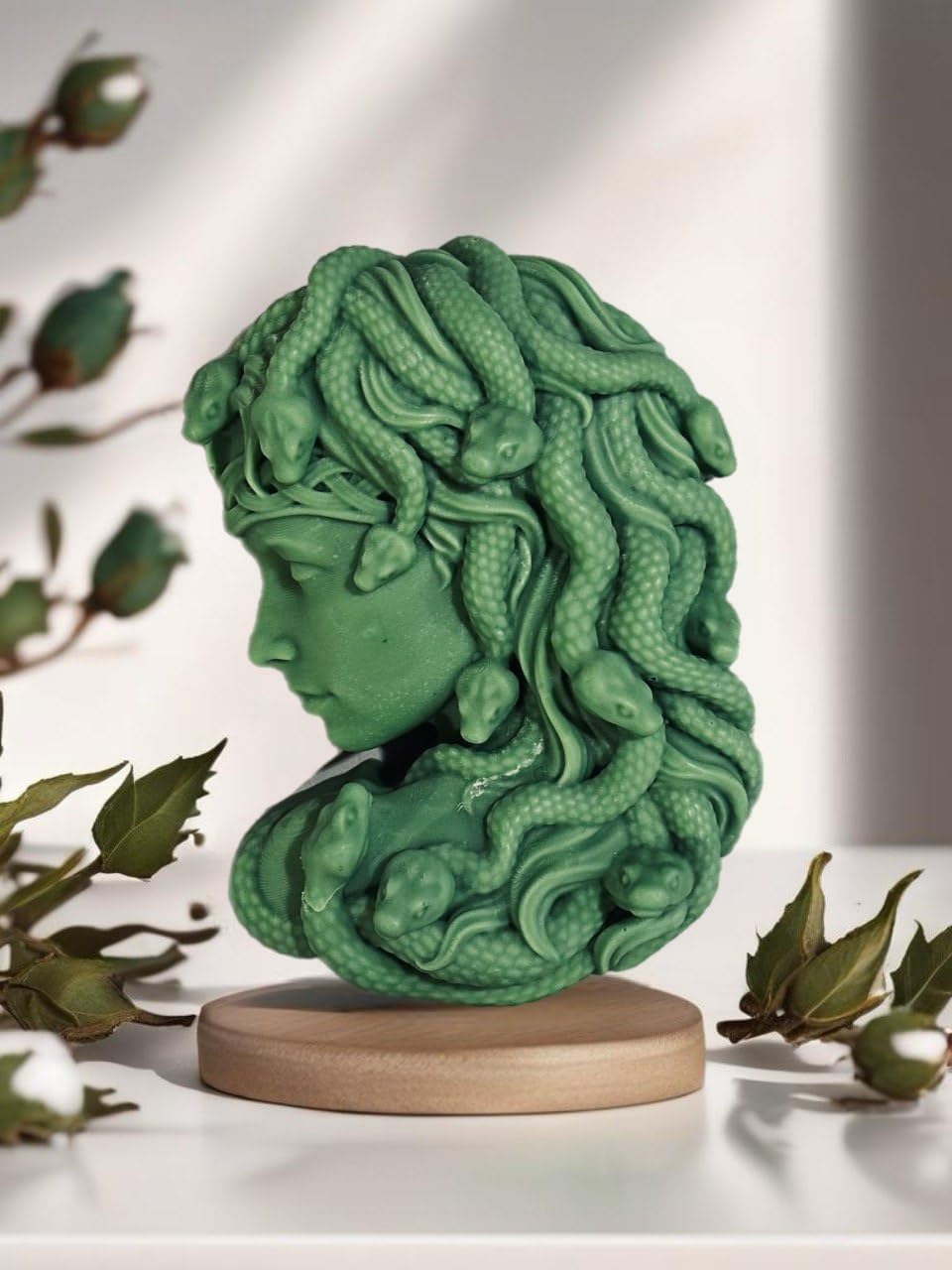 Sculptural huge medusa candle art piece