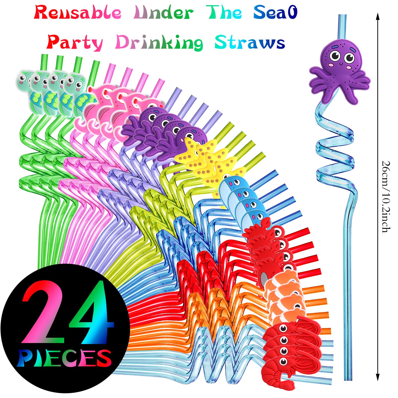 Sea Animal Drinking Straws 26 cm long with brushes