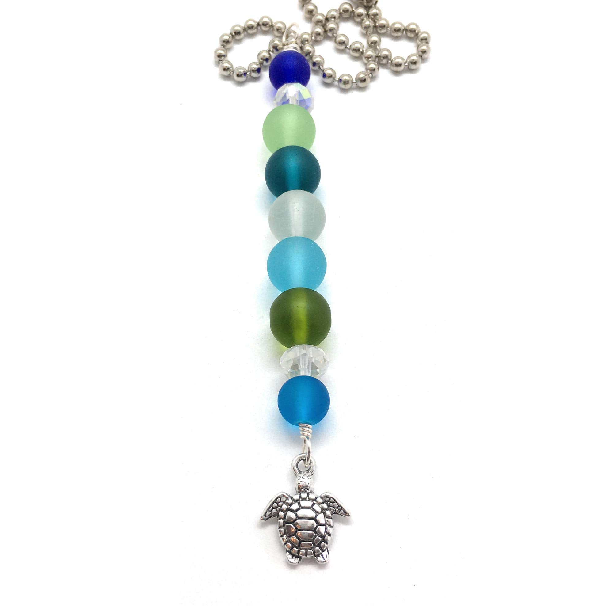 Sea glass turtle car charm for rear view mirror