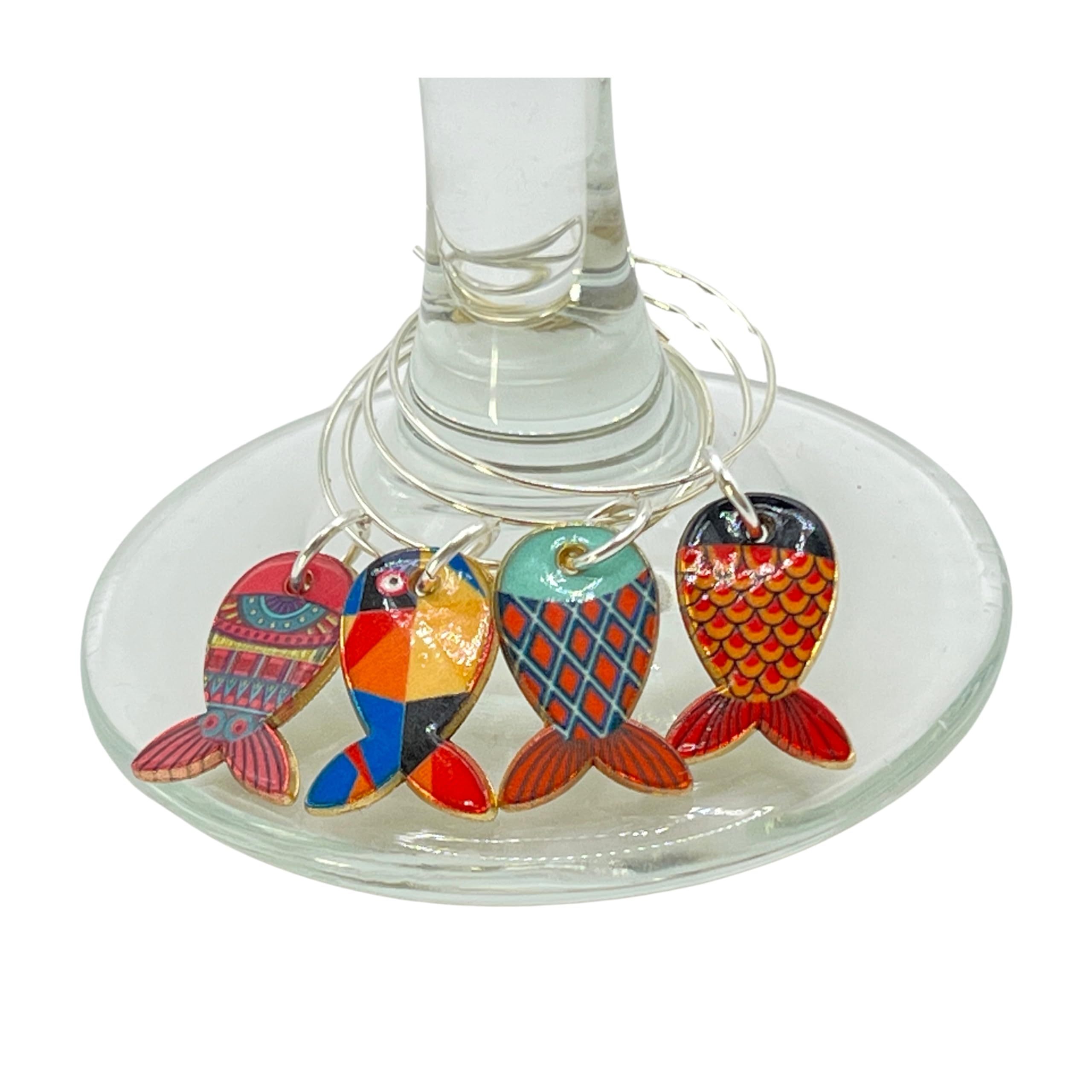 Sea glass wine charms with tropical fish design