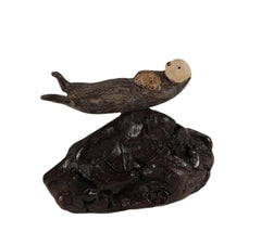 Sea Otter Mother and Pup Sculpture byJohn Perry on manzanita burl base
