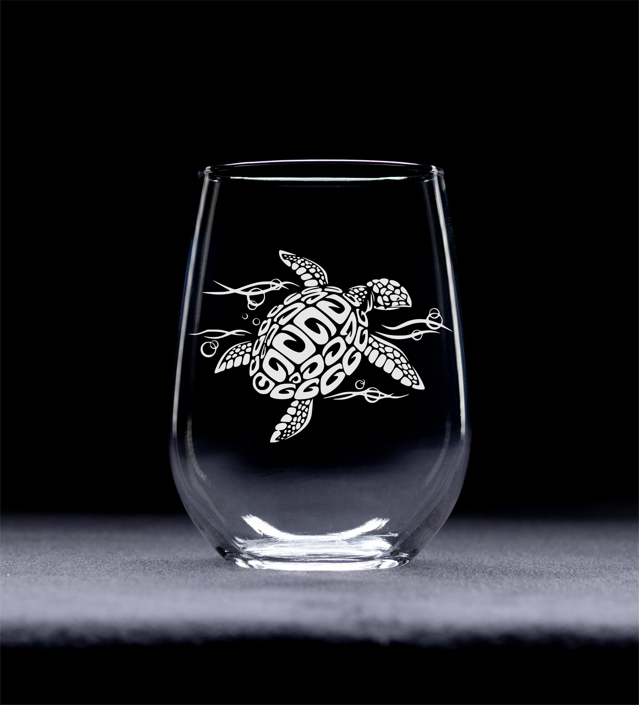 Sea Turtle Stemless Wine Glass etched design 17 oz suitable for red and white wine